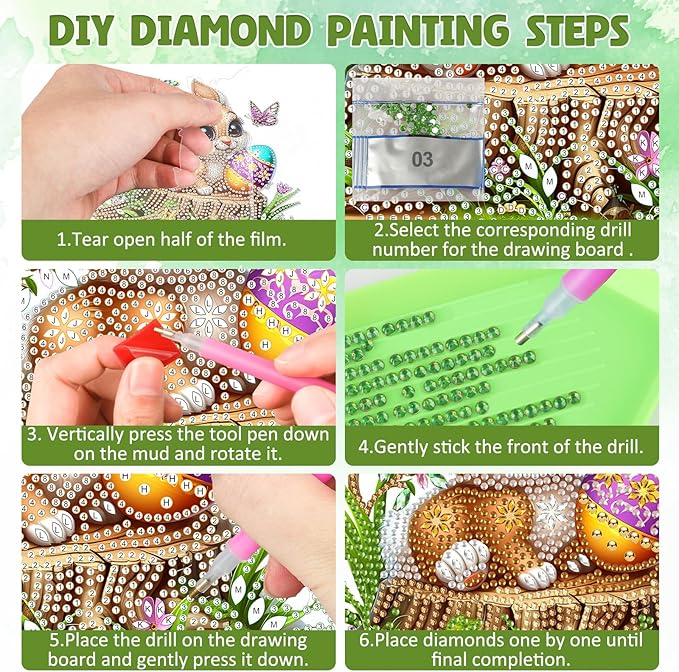 DOMROM Rabbit Diamond Art Hanging Kit for Adults, Easter Special Shaped Crystal Diamond Painting Rabbit Pendant, DIY Diamond Art Suncatcher Animal for Home Garden Wall Decor Gift