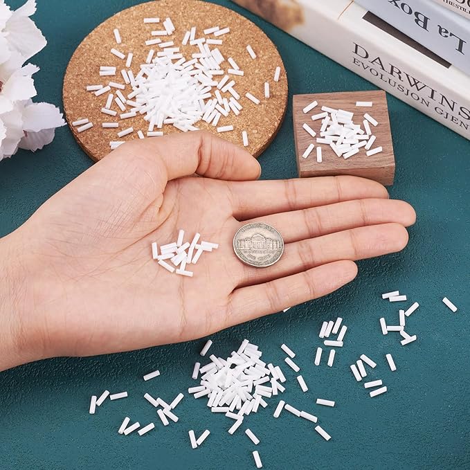 Pandahall 1250pcs/50g Opaque Glass Bugle Beads 6x1.8mm Tube Loose Glass Seed Spacer Bead for Jewelry Making (White)