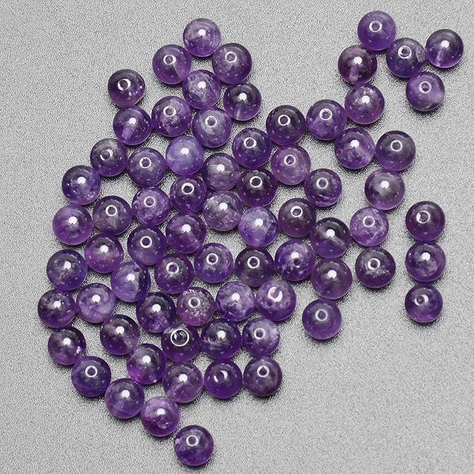 LPBeads 200Pcs Polished 6mm Round Natural Amethyst Gemstone Loose Beads with Stretch Cord for Jewelry Making Bracelets