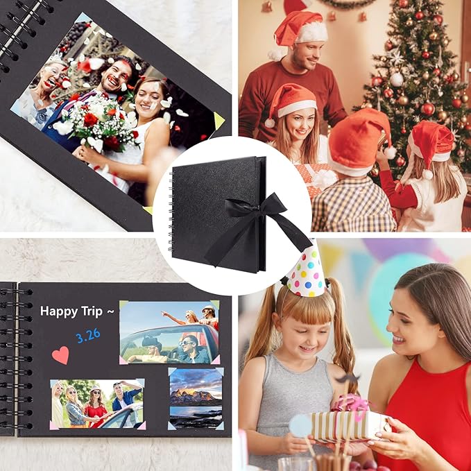 80 Pages Scrapbook Album with 12 Metallic Markers, 11.5 x 8.5 Inches Black Paper Photo Album for Wedding Anniversary, Family DIY Scrapbook Accessories