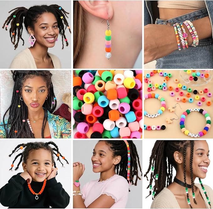 AD Beads 208PCS 6x9mm Soft Pony Silicone Beads for Hairstyle, Multicolor with 80 Elastic Bands, Tool and Storage Box Kit for Braids, Bracelet, Crafts.