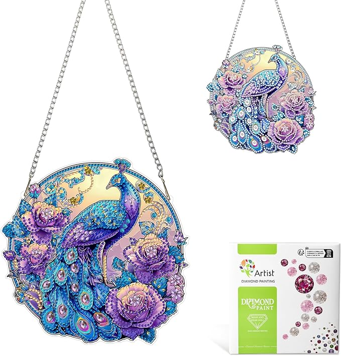 MAXBYE Peacock Animal Hanging Diamond Art Painting Kits for Adults Beginners, DIY 5D Special Shaped Crystal Painting Diamond Kits Hanging Ornament for Gift Home Wall Door Decor