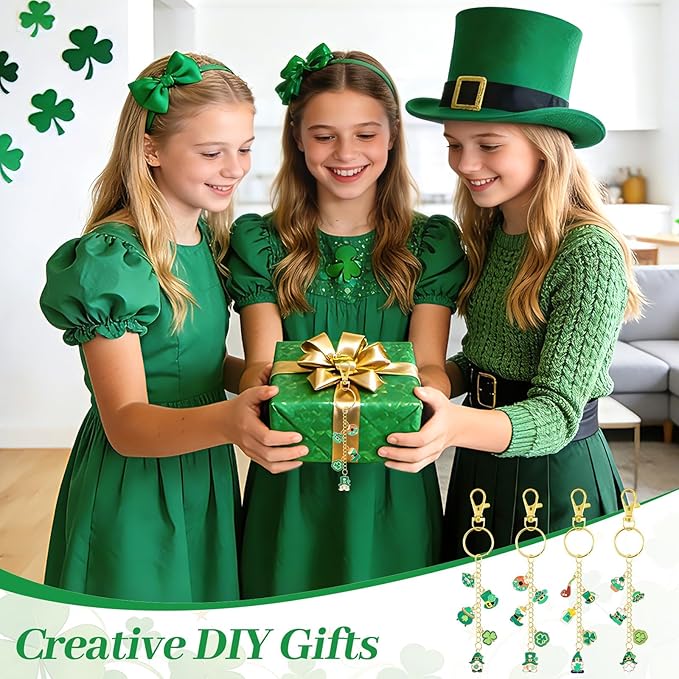 PYURTHITY 254 Pcs St Patrick's Day Charms Lip Gloss Keychain Making Kit Include St Patrick's Day Enamel Charms Keychain Clips Extender Chains Jump Ring Plier DIY Jewelry Crafts Gifts for Women Adults