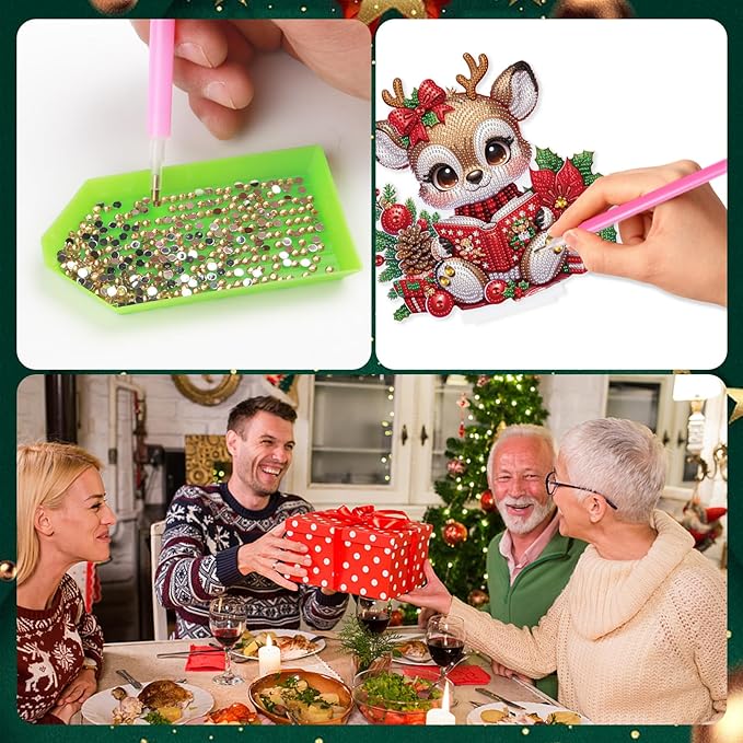 Christmas Diamond Painting Kits Tabletop decoration, DIY Reindeer, 5D Diamond Art Home Ornament By Number Mosaic Arts Crafts For Home Office acrylic Tabletop Decor for Xmas Home Decor, New Year Gift