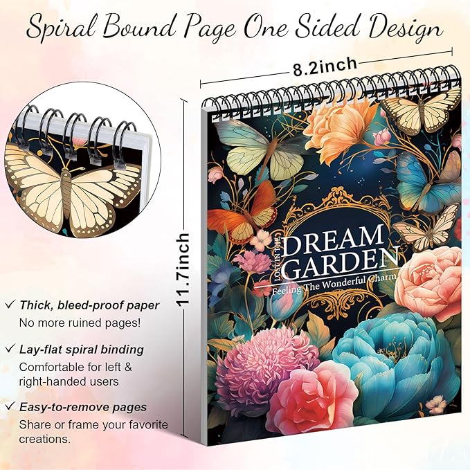 Adult Coloring Book for Women, Coloring Books for Adults Relaxation, Spiral Bound Adult Coloring Book for Women Relaxation Page One Sided Design,Thick Paper Non-Bleed, Mindfulness Gifts Arts and Crafts to Relax, Anxiety and Depression, 30 Pages of DREA...
