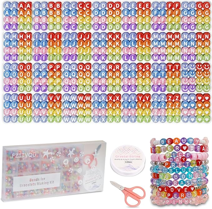 1450 Pieces Letter Beads, 28 Styles Acrylic 4x7mm Round Letter Beads Kits, A-Z Alphabet Heart Pattern Bead for Bracelets Necklaces DIY Jewelry Making