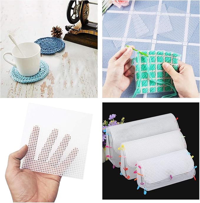 Allazone 57 PCS Mesh Plastic Canvas Sheets Kit Including 24 PCS Plastic Canvas, 12 Color Acrylic Yarn for DIY Crafts Embroidery Cross Stitch, Acrylic Yarn Crafting, Knit and Crochet Projects