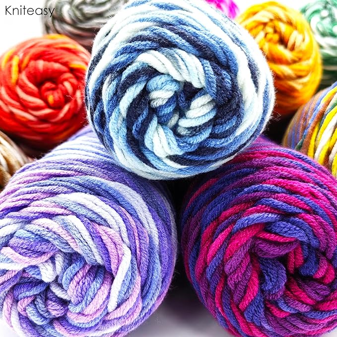 5-Ply Variegated Yarn 200g/2pcs, Acrylic 100%, Chunky Weight 2.5mm, Soft & Cozy, Vibrant Colors, Full Hand Feel for Knitting Sweaters, Scarves, Shawls, Hats (13#Yellow Blue Purple)
