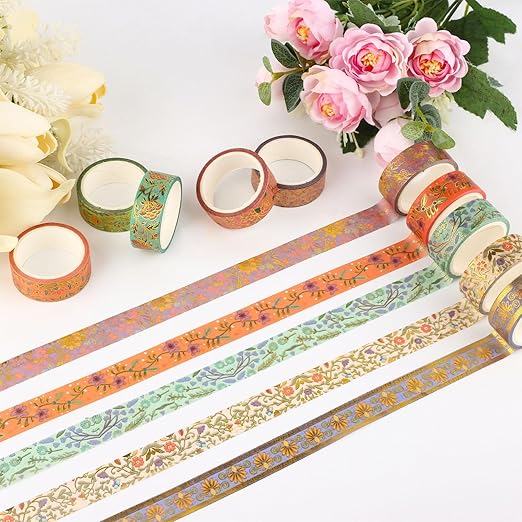 Gold Foil Floral Decorative Tape Set 20 Rolls Retro Washi Tape Aesthetic DIY Art Masking Tape for Kids Craft Notebook Planner Book Scrapbooking & Stamping Supplies Gift Wrapping