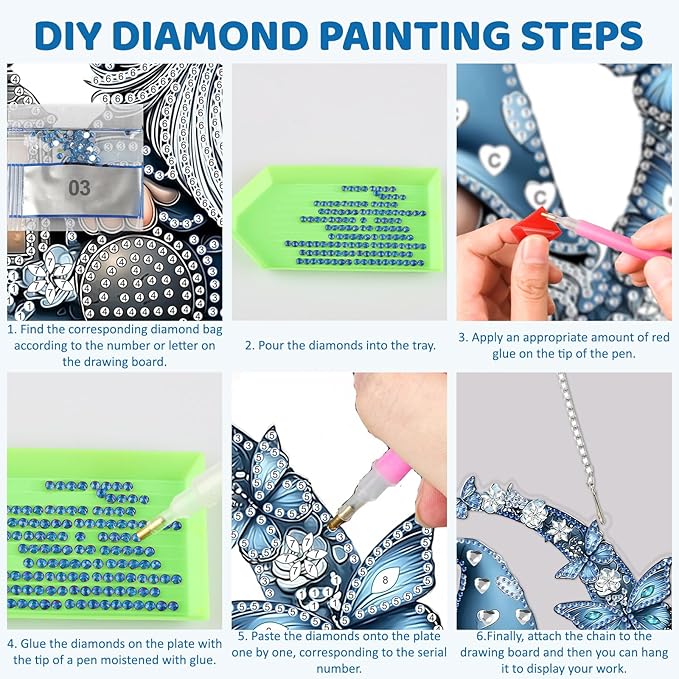 MEIYUDA Gnome Diamond Art Hanging Kits for Adult, Moon Gnome Diamond Painting Hanging Kits Ornaments, DIY Special Shaped Rhinestone Window Pendants Kit for Home Garden Wall Decor Gift