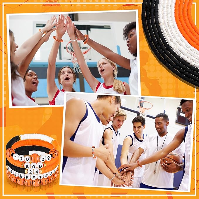 Ferreve 4200 Pcs Basketball 12 Strands Clay Beads Bracelet Making Kit, 100 Letter and Number Beads, 120 Basketball Acrylic with Gold Spacer, Charm Bracelet Kit for Sport Party