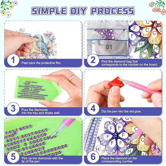 KEYIFA Birds Diamond Painting Kit, DIY Flower Diamond Art for Adults, Diamonds Pendant Special Shaped Rhinestone Window Hanging Ornaments Home Garden Wall Door Decoration, 20cm Width