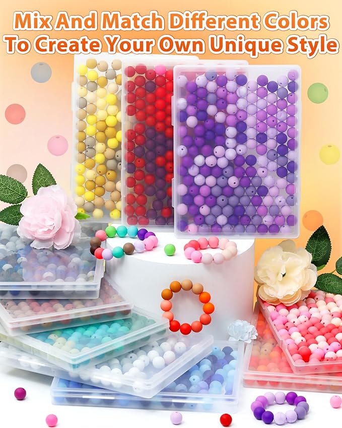160pcs fiveizero 12mm silicone beads for keychain making, orange mixed 6 colors round silicone beads bulk for pens, rubber for bracelets and diy crafts