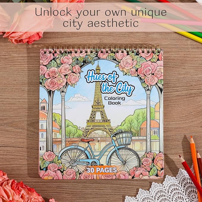 Coloring Book for Adult, 30 Pages Hues of The City, Color Urban Street Scenes, Architecture Building Stores, Fun Coloring Activities for Women Teen, Painting Pages for Relax Stress Relief