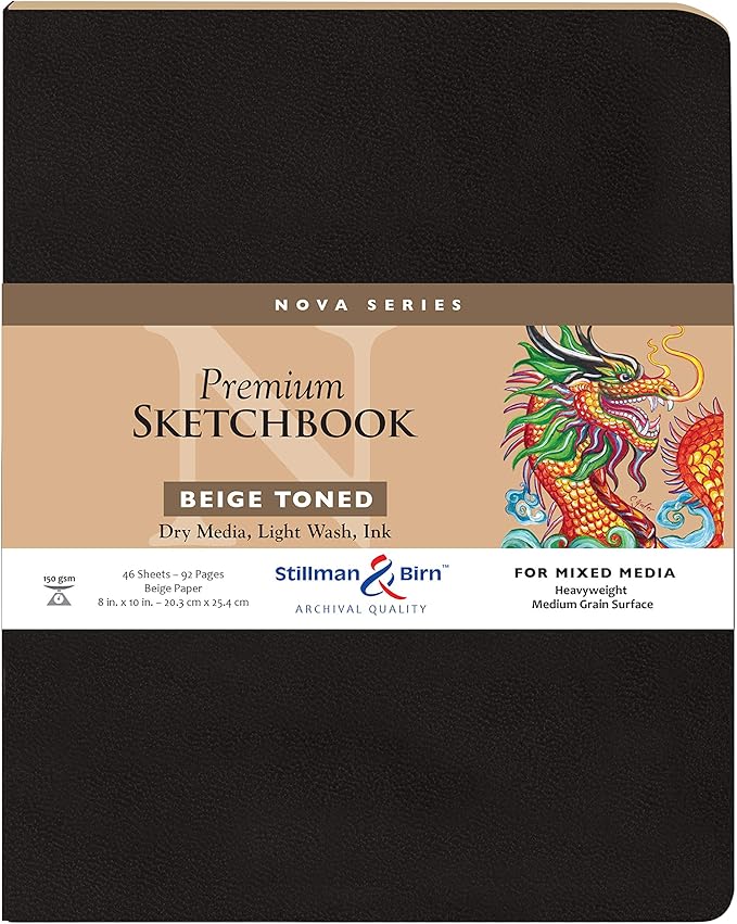 Stillman & Birn Nova Series Beige Softcover Sketchbook, 8" x 10", 150 GSM (Heavyweight),Beige Paper, Medium Grain Surface