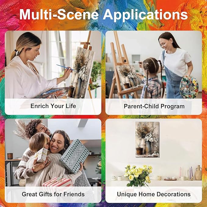 Vintage Flower Paint by Numbers for Adults with Framed Canvas - with Wooden Easel, Rustic Flowers Paint by Number on Canvas, DIY Acrylic Oil Painting Kits with Brushes for Home Wall Decor (8x12 inch)