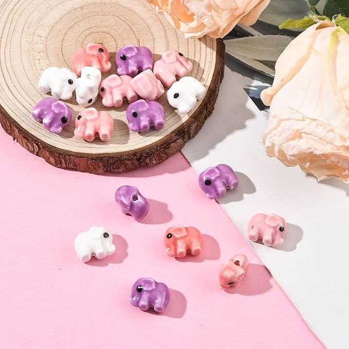 18Pcs Porcelain Ceramic Elephant Beads, 4 Colors Cute Animal Porcelain Loose Spacer Beads for DIY Necklaces Bracelets Crafts Supplies Jewelry Accessories