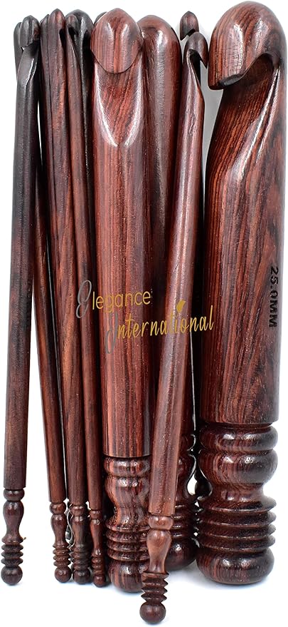 Wooden Crochet Hooks Set of 15-3.5mm to 25mm - Rosewood Crochet Hooks for Arthritic Hands - Ergonomic Soft Grip Handle - for Crocheting & Knitting - Christmas Gifts for Her(Hooks,Stand,Bowl)