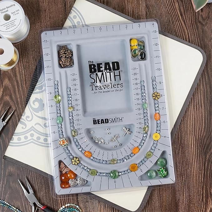 The Beadsmith Bead Folio – Basic Elements – 28” U Channel Bead Board with Lid and a Zippered Storage Case – Keep Your Designs, Beads & Tools Secure – Jewelry Making Supplies