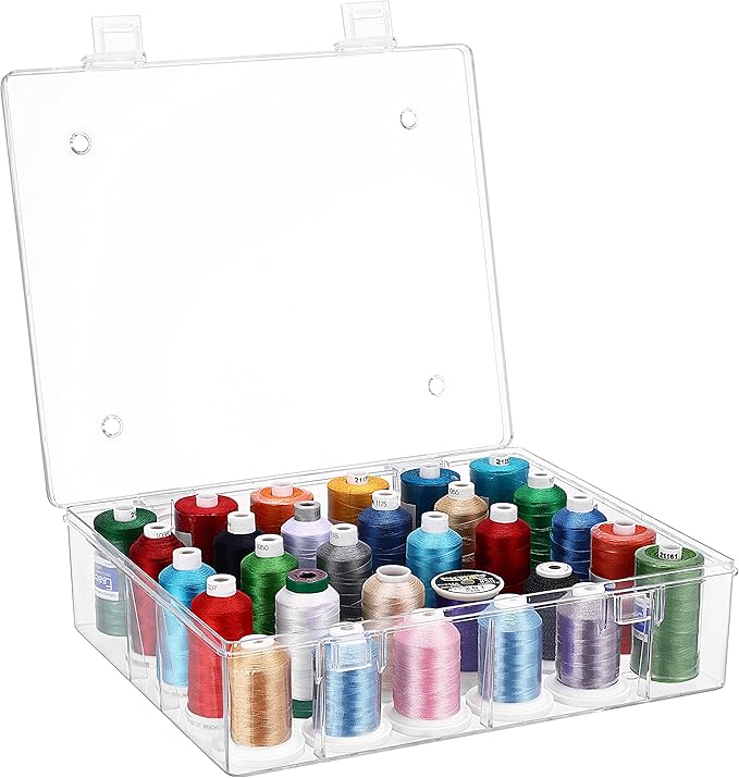 New brothread Pack of 2 Tall and Clear Storage Box/Organizer for 2x30 Home Embroidery&Cotton Thread Spools Compatible with Tall Thread Spools from Isacord/Floriani/Madeira/Glide/RA/Connecting Thread