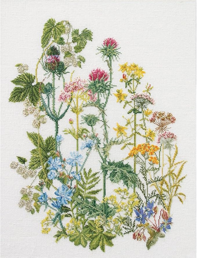 Thea Gouverneur - Counted Cross Stitch Kit - Herb Panel - Linen - 36 Count - Embroidery Kit for Adults - DMC Embroidery Threads and Other Cross Stitch Supplies Included - 424