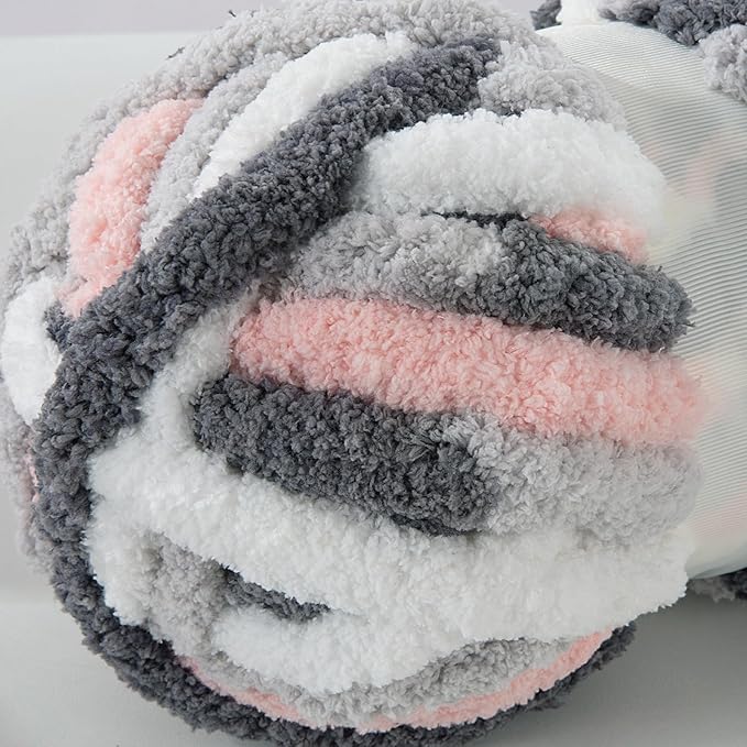 MABOZOO Tie Dye Chunky Yarn for Crocheting & Knitting, 8 Pack - Soft Plush Grey Fluffy Jumbo Chenille Yarn,Giant Thick Fuzzy Bulky(26 yds, 8 oz Each Skein)