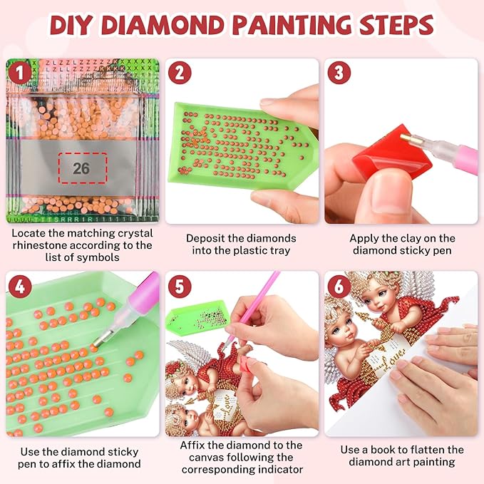 Bowetile Valentine's Day Diamond Art Hanging Kits for Adults, Diamond Art Suncatchers Cupid, 5D Special Shape Diamond Painting Love Pendant Window Ornament Gifts for Home Door Wall Decor