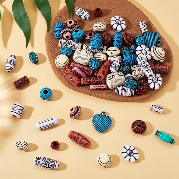 Cheriswelry Assorted Acrylic Beads for Bracelet Making Kit Vintage Bead Tube Barrel Round Heart Charm Beads Aesthetic Bead Spacers 7-25mm for Necklace Keychain Halloween Jewelry Making (100G)