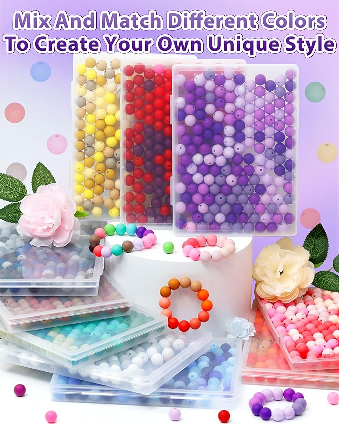 160pcs fiveizero 12mm silicone beads for keychain making, purple mixed 6 colors round silicone bead bulk for pens, rubber beads for bracelets and diy crafts