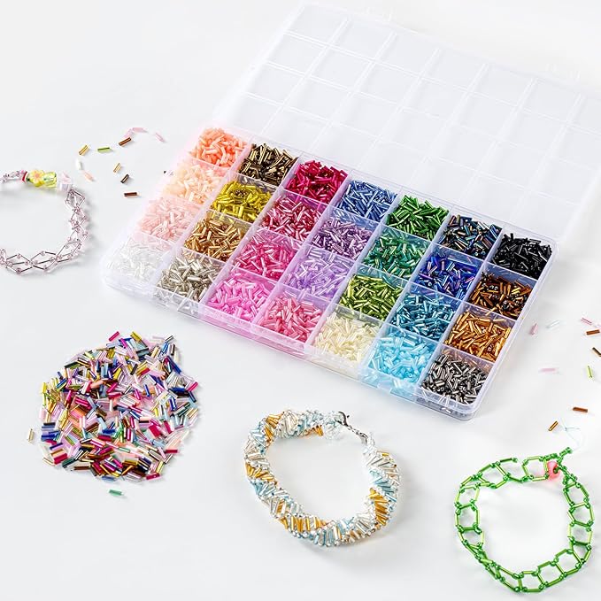 Ybxjges 4800Pcs 7mm Tube Beads Kit with 28 Colors Glass Bugle Seed Beads Small Craft Beads for DIY Bracelet Necklaces Jewelry Making
