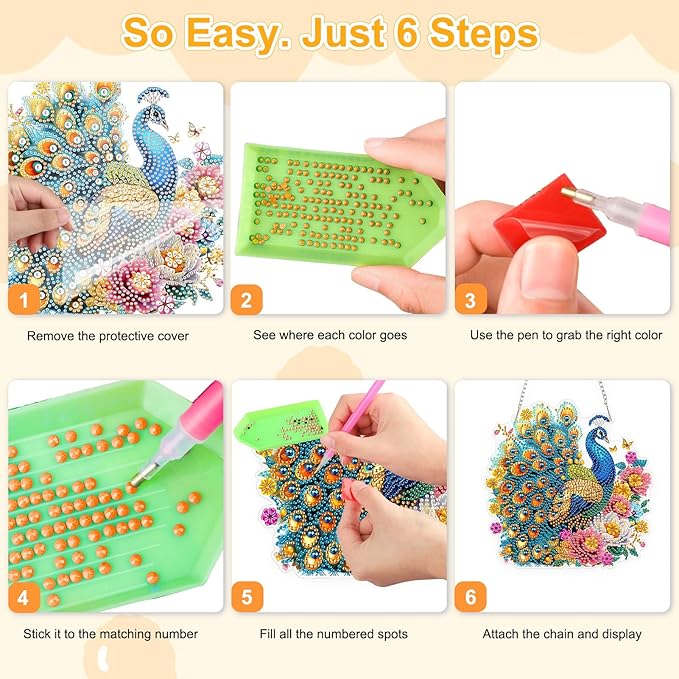 TOSTOG Flower Peacock Diamond Art Pendant Kit for Adult, Elegant Diamond Painting Hanging Kit for Beginners, 5D DIY Crafts Gem Art, Waterproof Full Accessories for Home Decor Idea 20 * 20 cm/8 * 8 in