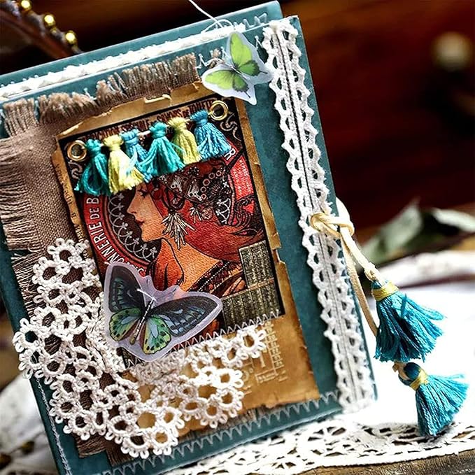 CATaireen Vintage Junk-Journal Mixed Paper Scrapbooking Embellishments Set Retro Journaling Decoupage Stickers Textured Packaging Decorative Cards Tags Kit (Old Lady)