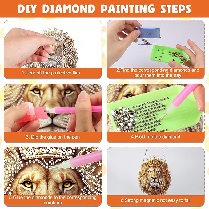 NAIMOER Diamond Art Hanging Kits for Adults Lion 5D Special Shaped Rhinestone, DIY Acrylic Diamond Art Painting Window Pendants Home Garden Wall Hanging Ornament Kits, Double Sided