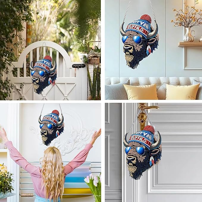 DIY Diamond Art Hanging Kit for Adult,Acrylic Diamond Art Painting Window Pendants Home Garden Wall Hanging Kits Hanging Ornament,Football Style (Buffalo Blue)