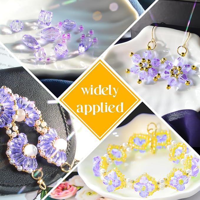 1500 Pcs Crystal Glass Beads for Jewelry Making – 12 Styles Bicone, Rondelle, Cube, Teardrop & 3mm Spacer Beads, DIY Bracelet Necklace Earring Craft Kit with Organizer Box(Light Purple)