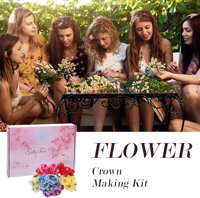 DIY Flower Crowns Making Kit, 195 Pcs Make Your Own Fairy Floral Headband Making Kit, Handmade Creativity Flower Hair Accessories Craft Set for Women Birthday Party Arts Creative Gifts Decor