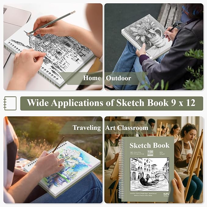 sufly 11x14 sketchbook, 100 sheets hardcover sketch book, 68lb/100gsm artist paper, drawing books for teens & art gifts.