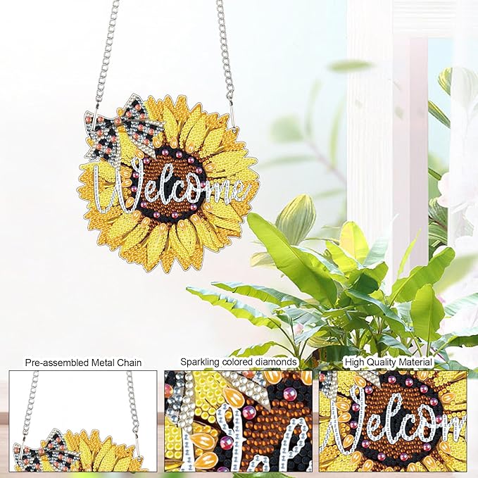 MVVMTOP 5.9x5.9inch Diamond Painting Kits Hanging Pendant DIY Sunflower Shaped Crystal Wreath Ornaments, HGJ073
