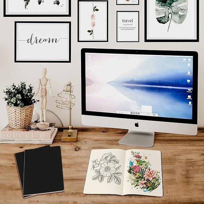 labkiss 24 pack blank notebook & journal bulk, black cover, unlined plain thick paper, a5 size, 5.5x8.3 inch, 60 page, small sketchbook subject note pad set for women men kids traveler student office