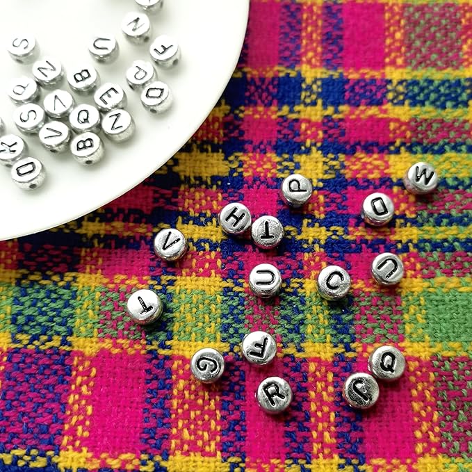 1000pcs Silver Letter Beads 7x4mm for Jewelry Making Bracelet Hair Braids Crafts