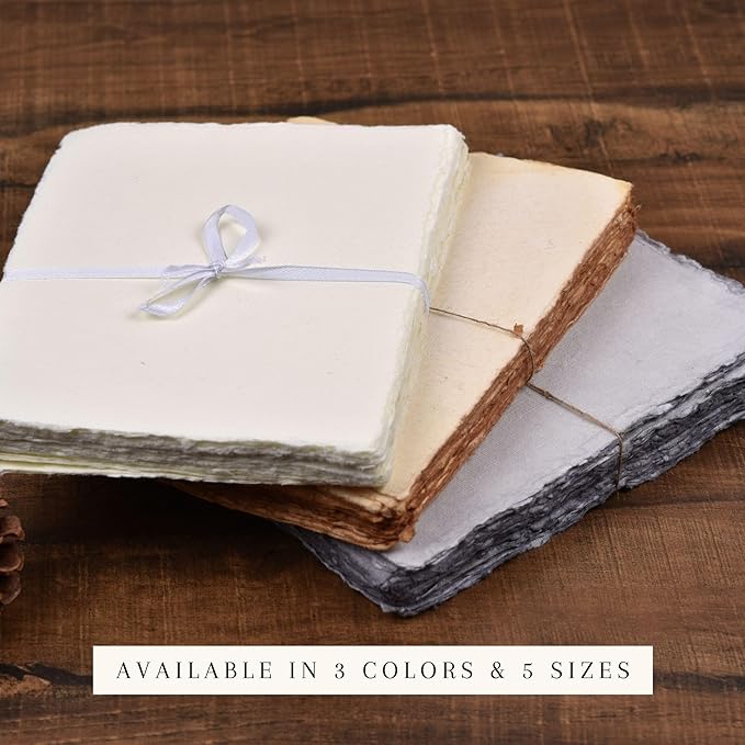 LEATHER VILLAGE Watercolor Paper- 7.5 X 11 inches - 20 Sheets Watercolor Paper for Drawing, Sketching, Wedding Cards & Crafts - 150 GSM Thick Deckle Edge Virgin Cotton Handmade Paper - Vintage