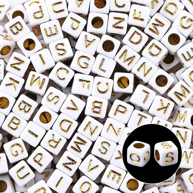 Augshy 1400pcs 5 Color Acrylic Alphabet Beads for Bracelets Making, Letter Beads with 1 Roll 10M Crystal String Cord for Jewelry Making(6mm)