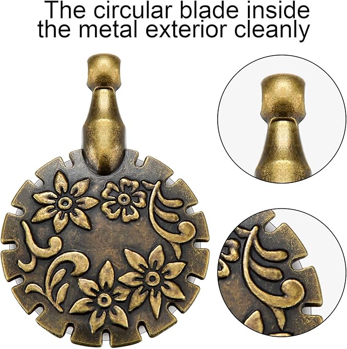Mudder 2 Pieces Yarn Cutter Pendants Antique Gold Silver Metal Thread Cutter Pendant Round Shape for DIY Sewing Tools(Antique Gold)