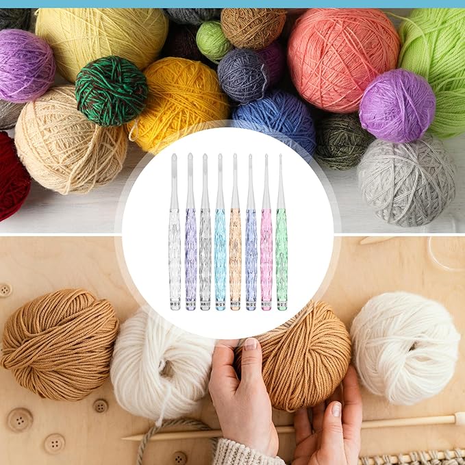8 Pcs Inline Crochet Hooks Colorful Plastic Crochet Hooks See-Through Ergonomic Crocheting Needles for Chunky Yarn Scarves Hat Blankets Shawl Size 2.5mm-6mm