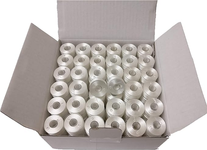 DOUBLELIN Prewound Bobbins APW-75D2, Size A/Style A/Class 15 / SA156 / Size 11.5, Plastic Sided, 75D/2 Filament Polyester, White, 144 pcs – for Embroidery Machines