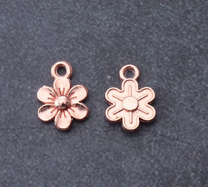Ruwado 50 Pcs Little Flowers Charms Metal Vintage Cute Vintage Small Flower Pendants for Jewelry Making Kit Bracelet Necklace DIY Making Crafting Project Accessories Supplies (Rose Gold)