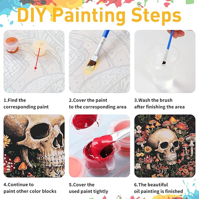 Paint by Numbers for Adult, Skull Paint by Numbers Kit for Adults Beginners, DIY Acrylic Painting on Canvas for Home Wall Art Decor 16x16Inch