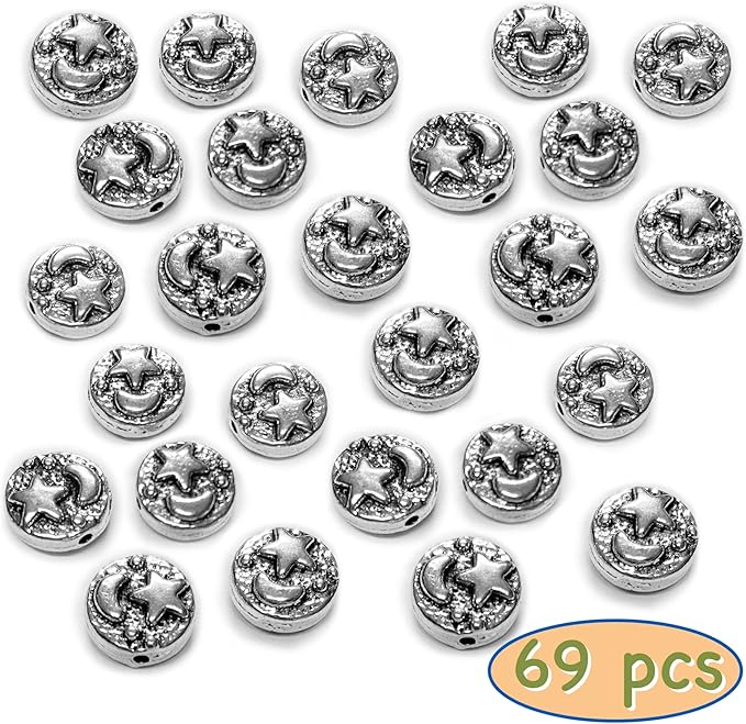 Tibetan Silver Spacer 9mm Flat Beads for Jewelry Making Supplies for Adults Small Seed Bead for Necklace Earring Bracelet Making Kit Bulk Silver Jewelry Set 69pcs