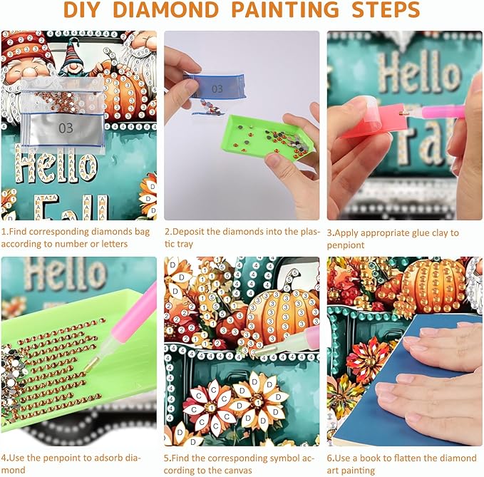 SENQAO Gnome Diamond Art Hanging Kits for Adults Beginners, DIY Acrylic 5D Special Shaped Crystal Diamond Gem Art Painting Hanging Ornament for Home Wall Decor and Gift(Hello Fall Pumpkin Flower)