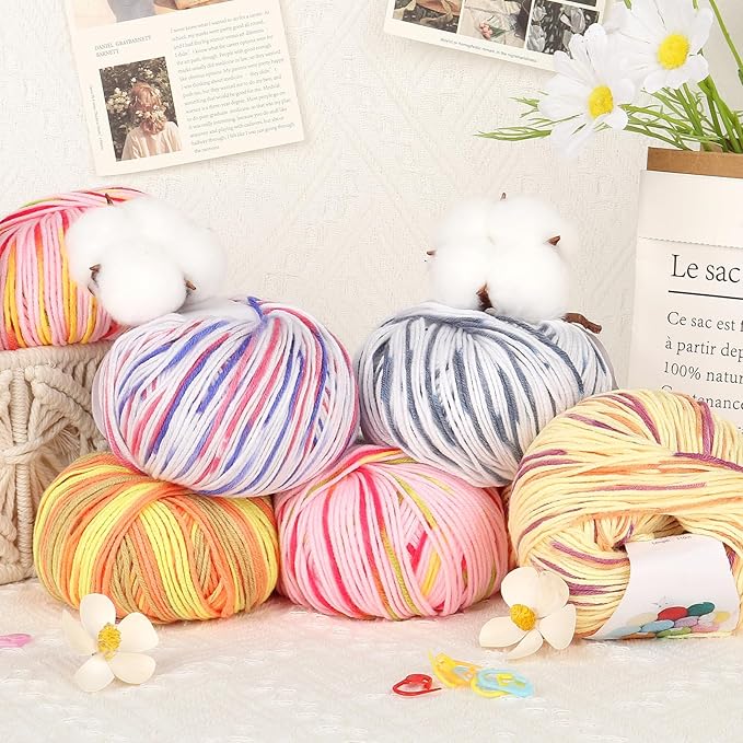 katech 20 skeins cotton yarn for crocheting-55% cotton 45% acrylic-4 medium (worsted)-super soft milk cotton yarn-great crochet and knitting starter kit for colorful craft(color g)